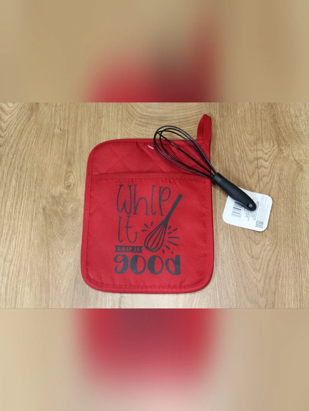 Handmade Red Kitchen Potholder With Silicone Whisk
